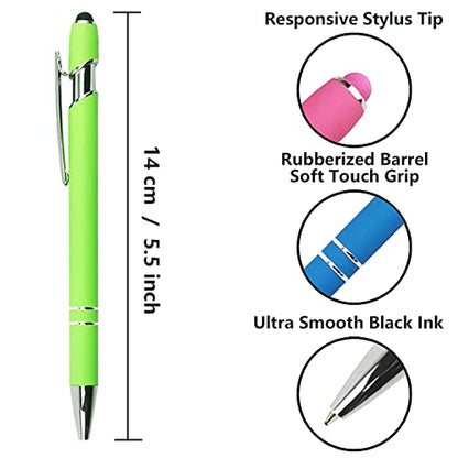 Oddmoal Ballpoint Pen with Stylus Tip, Soft Touch Click Metal Pen, 1.0mm Medium Point, Black Ink, 12 Count(Light Green) - color: Light Green - 12 Pens