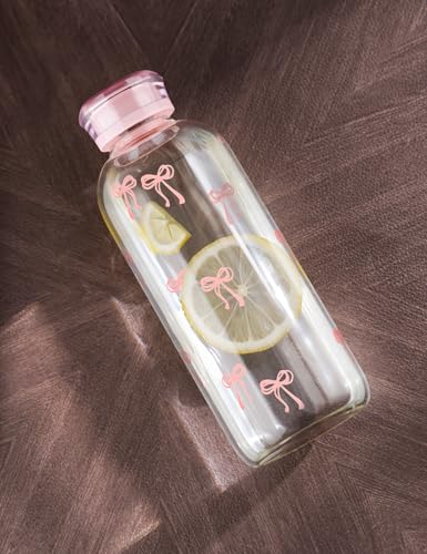 NiHome 25oz/750ml Pink Bow Glass Water Bottle with Silicone Straw, 2 Lids, Cleaning Brush, Borosilicate Glass for Hot and Cold Drinks, Leak-Proof Reusable Bottle for Travel, Gym, Office, School, Home - color: Pink
