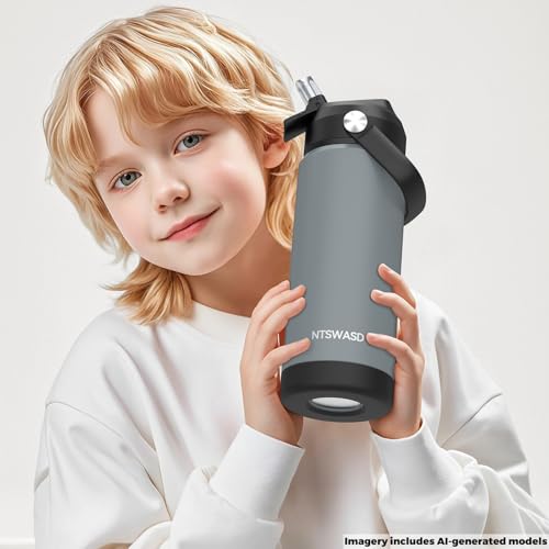 Kids Water Bottle with Straw,18 oz Boys Insulated Cups with Stainless Steel Leak Proof for School Boys Girls,Sport&Travel（Grey） - color: B17.Grey