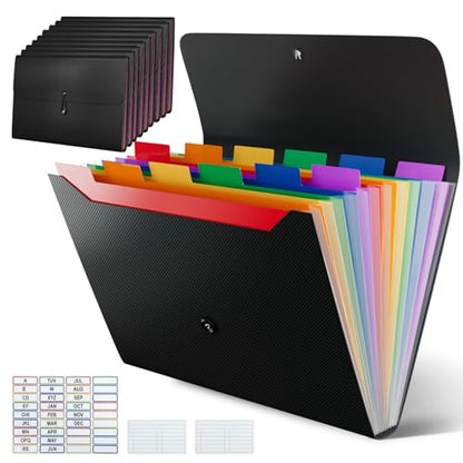 10 Pack Accordion File Organizer, 13 Pockets, Black | Expending File Folder, Binder for Document Storage, Classroom, Office, Home Use