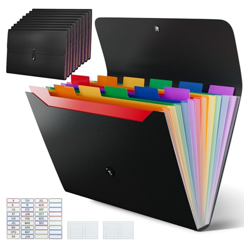 10 Pack Accordion File Organizer, 13 Pockets, Black | Expending File Folder, Binder for Document Storage, Classroom, Office, Home Use