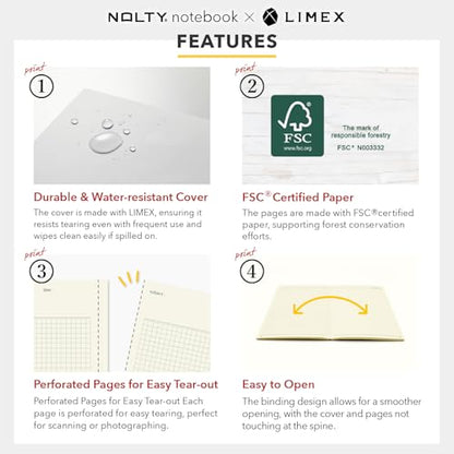 NOLTY NOTE × LIMEX, A5 Ruled Line Notebook, 6.00mm, 176 Sheets, Granite Black, NTL1311 - color: Ruled Line: Granite Black