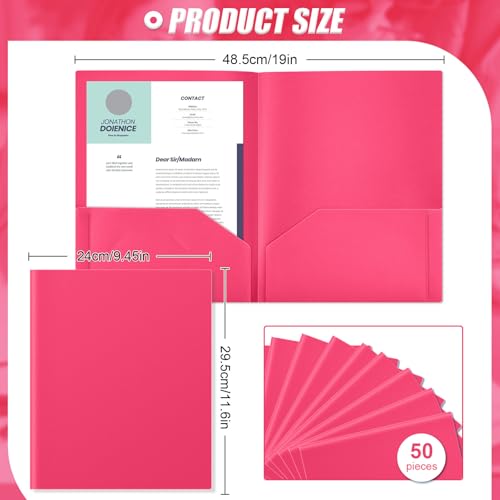 Gueevin 72 Pack Plastic Folder with Pockets, 2 Pocket Folders, Plastic Glossy Folders Fit Letter Size Paper, Heavy Duty Durable File Folder with Business Card for Home Office School (Hot Pink) - color: Hot Pink