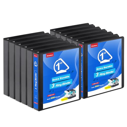 COMIX Heavy Duty Slant-D Ring View Binder, 1 inch 3 Ring Binders, Hold 225 Sheets of 8.5" x 11" Paper, 12 Pack (Black) - color: Black, size: 1 inch, style: 12 Pack