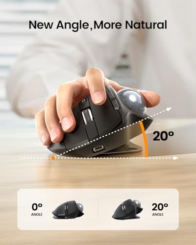 ProtoArc Wireless Trackball Mouse, EM01 NL Ergonomic Bluetooth Rollerball Thumb Rechargeable Computer Laptop Mouse, Adjustable Angle & 3 Device Connection for PC, Mac, Windows-Silver Ball - color: Silver Ball