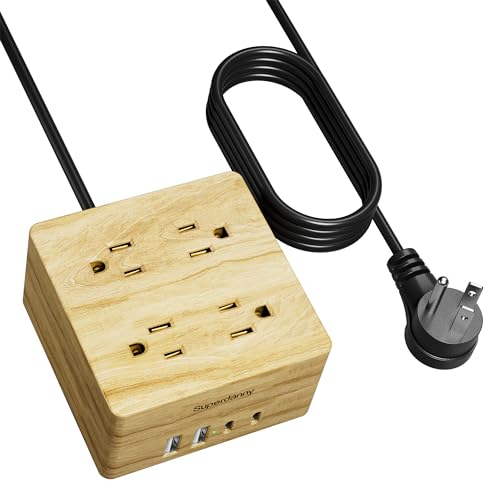 USB Power Strip Surge Protector - SUPERDANNY Desktop Extension Cord with 4 Widely Spaced Outlets & 4 Smart USB Ports, Portable Charging Station for Home, Office, Hotel, Dorm, RV, Faux Wood Grain - color: Beige, size: 5ft