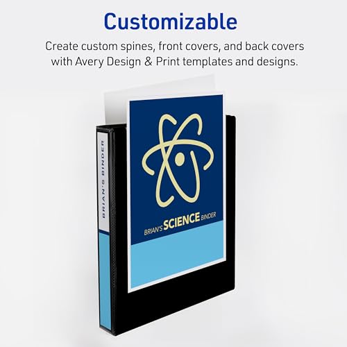 Avery Heavy-Duty View 3 Ring Binder, 0.5 Inch One Touch Slant Rings, 135-Sheet Capacity, DuraHinge, 0.7 Inch Wide Spine, Customizable Clear Cover and Spine, 1 White Binder (79380) - size: 0.5"