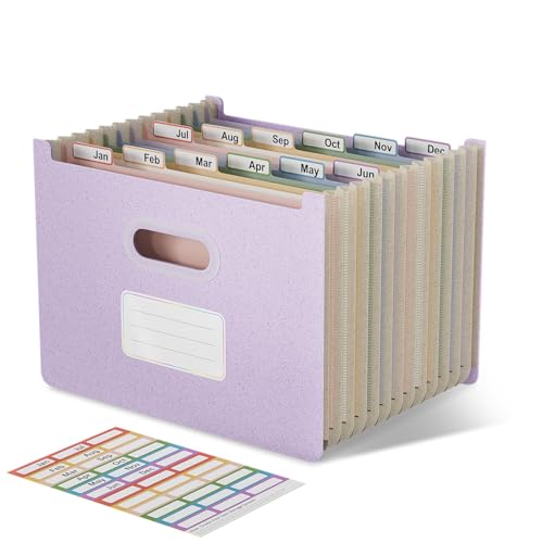 EcoStash 12 Pockets Accordion File Organizer, Wheat Straw File Folders, Upright & Open Top, Monthly Bill Receipt Organizer, 100% BPA Free, Return to Nature, Letter/A4 Size - Lavender Purple - color: Lavender Purple, size: 12 Pockets