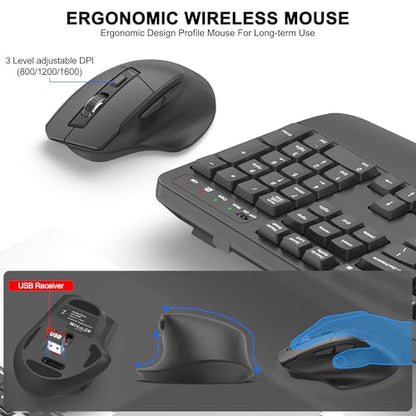 Wireless Keyboard and Mouse Combo, 2.4G Full Size Wave Keys Ergonomic Keyboard with Wrist Rest and 3-Level DPI Adjustable Wireless Ergonomic Mouse for Windows, Mac OS Desktop/Laptop/PC(Graphite) - color: Graphite