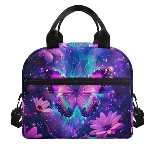 Butterfly Lunch Box for Girls 4-6 Purple Preppy Lunch Box for Kids 6-8 Preschool Meal Bag Boys 8-10 Kindergarten Toddler Children Elementary School Adjustable Shoulder Strap Portable - color: Purple Butterfly