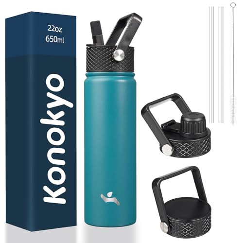 Konokyo 22 oz Insulated Stainless Steel Water Bottle with Straw Lid - color: Light Blue, size: 22 Ounces