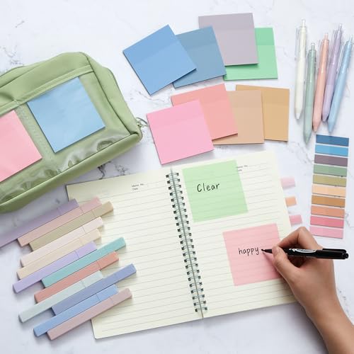 Jutom 39 Pcs Aesthetic Book Annotation Kit Highlighter with Case Bag Gel Pen Transparent Sticky Note Taking Bible Supplies(Green,Kawaii Style) - color: Green, style: Kawaii Style