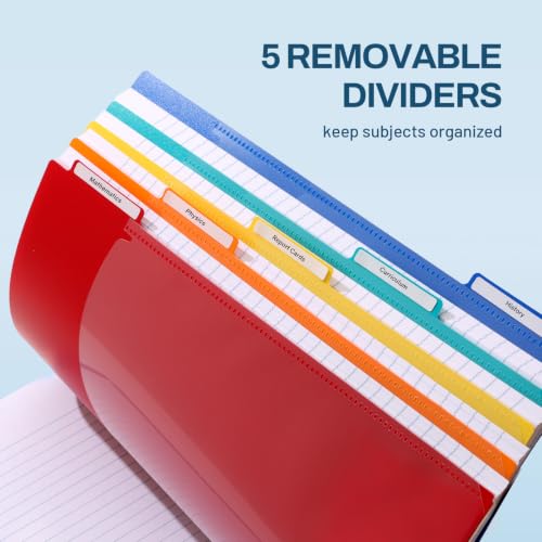 SUNEE 5 Subject Notebook College Ruled - 400 Pages, 9"x11", 5 Pocket Colored Dividers, 3-Hole Punched Paper, Dark Blue - color: Dark Blue, style: College Ruled