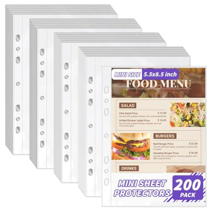 VOKOY 200 Pack 5.5x8.5 Inch Sheet Protectors for 3 or 6 Ring A5 Binder, Half Letter Size 7 Holes Mini Heavy-Duty Sheet Protector Sleeves Crystal Clear Playbill Binder Pockets - size: 5.5x8.5 Inch-1 Pocket, style: 200 Pack