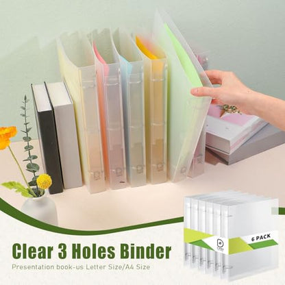 Crtiin 6 Pack 3 Ring Binder Clear Plastic 3 Holes Binder Notebook Covers, Snap Button Closure Refillable Notebook D/o Rings Binders Cover Protector for School Office Students Gifts(D Ring,1 Inch) - size: 1 Inch, style: D Ring