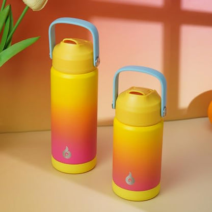 BJPKPK Insulated Water Bottle with Straw Lid, 12oz Thermo Water Bottles with Soft Nozzle, Flex Handle & Non-slip Boot, BPA Free Leak Proof Stainless Steel Metal Thermo, Tumblers, Cups,Rainbow - color: Rainbow, size: 12 Ounces