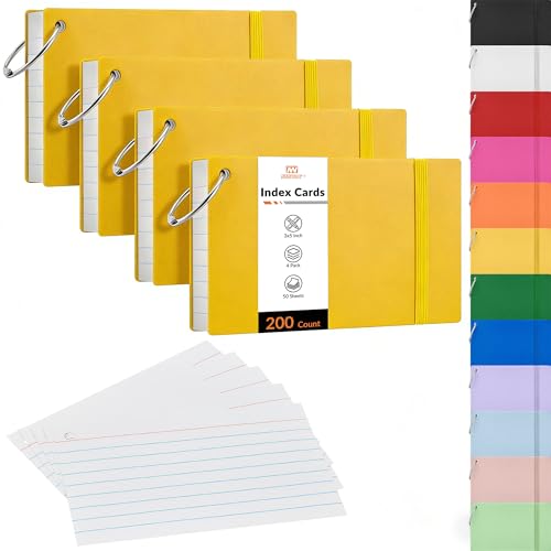 NEEWAY Ruled Index Cards with Ring 3x5 Inches, 200 Count Note Cards Lined, Flash Cards with Rings for Studying, Home and Office (Yellow) - color: Yellow
