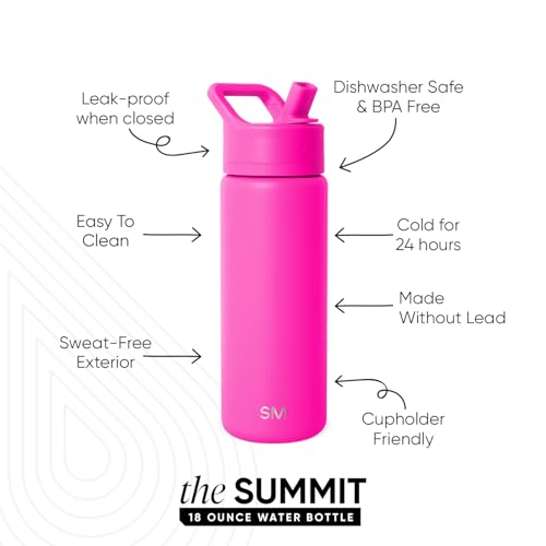 Simple Modern Kids Water Bottle with Straw Lid Vacuum Insulated Stainless Steel Metal Thermos Bottles | Reusable Leak Proof BPA-Free Flask for School | Summit Collection | 18oz, Raspberry Vibes - color: -Raspberry Vibes, style: 18oz