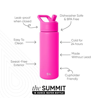 Simple Modern Kids Water Bottle with Straw Lid Vacuum Insulated Stainless Steel Metal Thermos Bottles | Reusable Leak Proof BPA-Free Flask for School | Summit Collection | 18oz, Raspberry Vibes - color: -Raspberry Vibes, style: 18oz