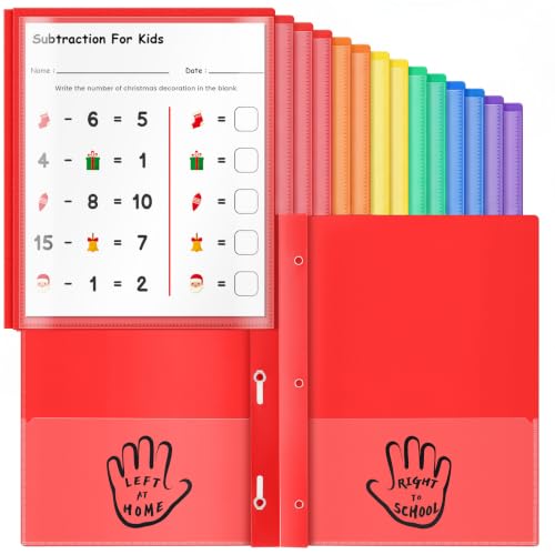 Henoyso 24 Pcs Plastic Folders with Clear Front Pockets and Prongs School to Home File Organizer Plastic Folder for Back to School Parent Teacher Communication Homework Office (Multicolored) - color: Multicolored