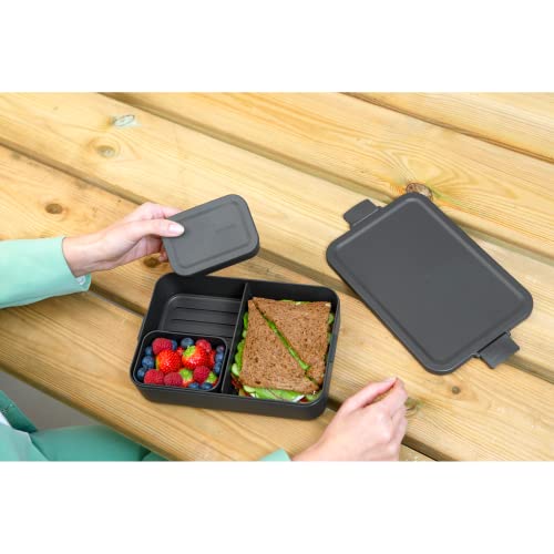 Brabantia Make & Take Bento Lunch Box (Dark Gray) 2 Compartments & Lidded Pot, Lift-Out Tray Divider, BPA-Free, Airtight Snap Locks, Microwave & Freezer Safe, Travel Meal Prep Container, 68oz - color: Dark Gray, style: Bento Lunch Box