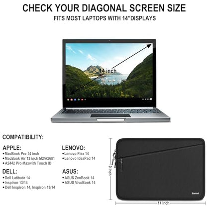 Laptop Case 14 inch, Traveling Water Resistant Laptop Sleeve with Pocket, Shockproof Protective Carrying Notebook Cover Bag Compatible for 14 Inch MacBook Air/Pro, HP, Lenovo, Dell, ASUS, Acer, Black - color: Black, size: 14 Inch