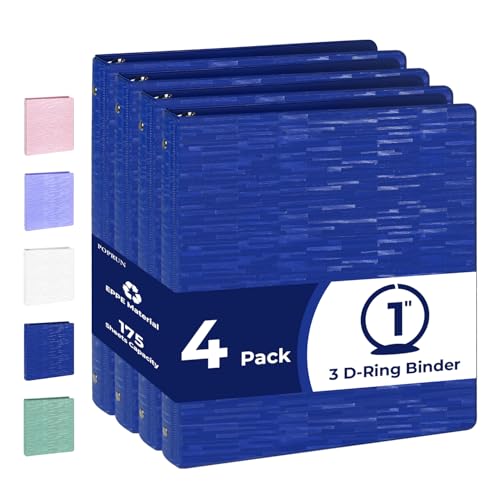POPRUN 3 Ring Binder 1 Inch, PVC-Free, Holds 175 Sheets of 8.5 x 11 Paper, Extra Durable Organizer with 2 Pockets for School & Office, Heavy-Duty, 4 Pack, Prussian Blue - color: Prussian Blue, size: 1 inch