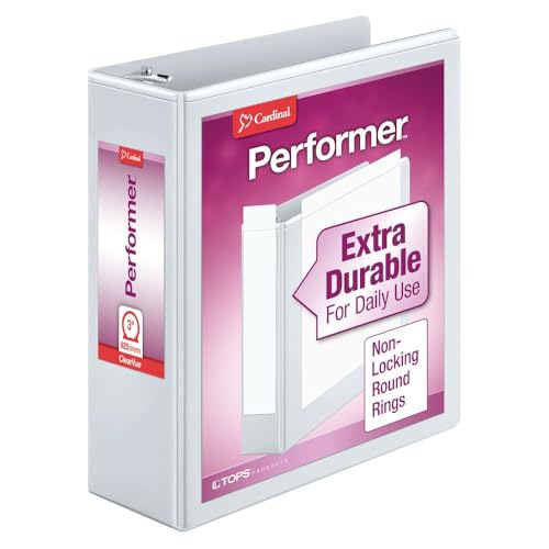 Cardinal 3 Ring Binder, 3 Inch Performer ClearVue Binder, Round Rings, 625-Sheet Capacity, Customizable ClearVue Covers, PVC-Free, White (67524) - color: White, size: 3-Inch