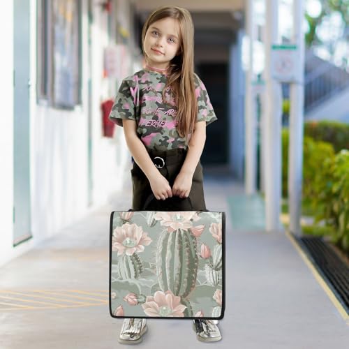 Cactus Flower Zipper Binder 3 Ring with Shoulder Strap and Handle Multiple Pockets Expanding File Folder Organizer