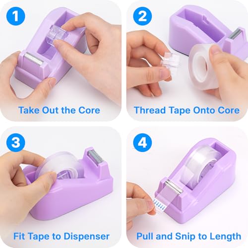 OWLKELA Lightweight Desktop Tape Dispenser, Non-Skid Base Tape with Dispenser, Ideal for Office, Home and School, 1 Pack Tape Holder with 8Pcs Transparent Tape, 0.71 Inch x 1000 Inches, Purple - color: Purple, size: 1 Pcs