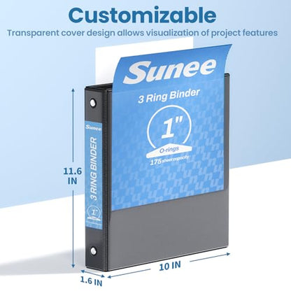 SUNEE 1 Inch Binders 3 Ring 4 Pack, PVC-Free Clear View 1" Binders (Fits 8.5x11 Inches) for School, Office & Home Use, Black - color: Black, size: 1 Inch, style: 4 Pack