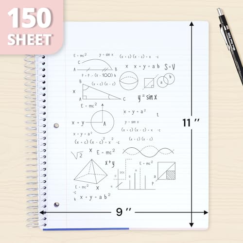 ONAVIA Pink 3 Subject Spiral Notebook College Ruled 3 Pack, 300 Pages | 150 Sheets, 9 x 11 in, 6 Pack Waterproof Plastic Cover, Durable, School Notebooks, Homework, Test Prep - color: Pink