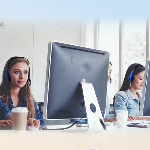 Yunsailing 20 Pack Bulk Classroom Headphones with Microphone Students Wired School Class Set Headphones for School Library Computer Office Adults 3.5 Jack Universal Plug(Dark Blue) - color: Dark Blue