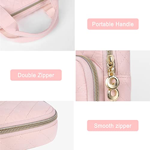 MOSISO Multifunctional Briefcase & 360 Protective Square Quilted Sleeve Bag with 2 Pockets&Handle&Belt Compatible with MacBook Air/Pro, 13-13.3 inch Notebook, Pink&Chalk Pink