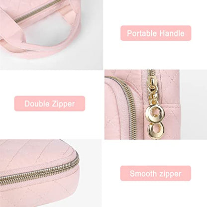 MOSISO Multifunctional Briefcase & 360 Protective Square Quilted Sleeve Bag with 2 Pockets&Handle&Belt Compatible with MacBook Air/Pro, 13-13.3 inch Notebook, Pink&Chalk Pink