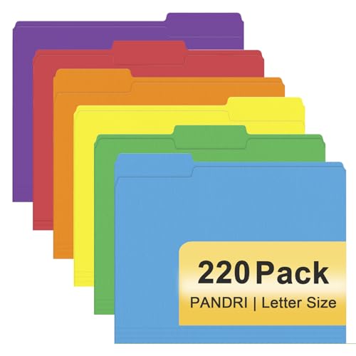 File Folder, PANDRI 220 Pack Colored File Folder, 1/3 Cut Tabs, Letter Size, Assorted 6 Colors Filing Folder for Office School Business - color: Assorted 6 Double-sided Colors