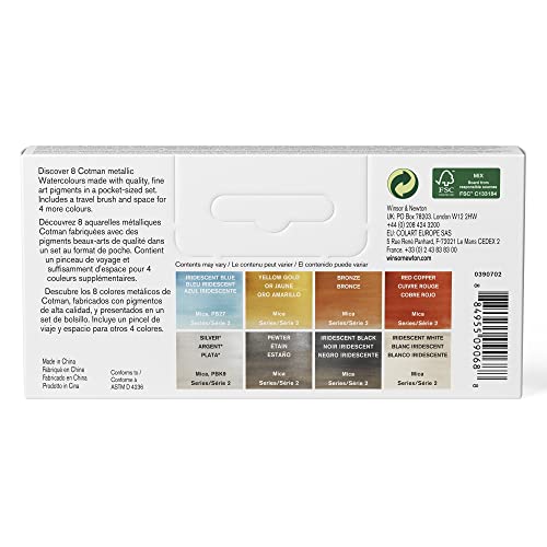 Winsor & Newton Cotman Watercolor Paint Set, 8 Half Pan, Metallic Colors w/ Brush - style: 8 Half Pan Metallic Colors