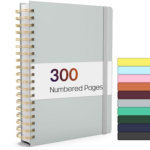 Forvencer Lined Spiral Journal Notebook with 300 Numbered Pages, B5 | College Ruled Thick Journals for Writing with 100GSM Paper, Hardcover Notebooks with Content for Work School Women Men - color: Grey, size: B5