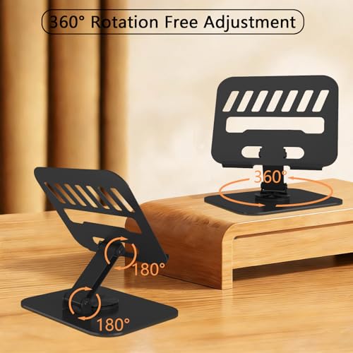 Large Metal Tablet Stand 360° Rotation for 4-16” Tablet, Black | Suitable for All iPad Models, Stability Base, Fully Folded, Easy to Store and Carry, Wide Footrest, Heat Dissipation Design - color: Black
