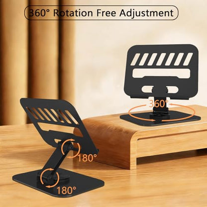 Large Metal Tablet Stand 360° Rotation for 4-16” Tablet, Black | Suitable for All iPad Models, Stability Base, Fully Folded, Easy to Store and Carry, Wide Footrest, Heat Dissipation Design - color: Black