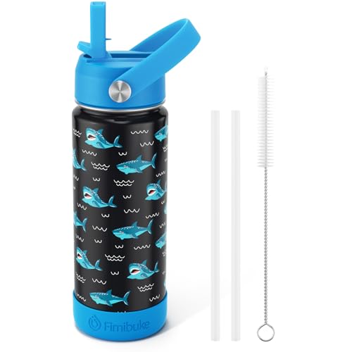 Fimibuke Kids Insulated Water Bottle, 18oz BPA FREE 18/8 Stainless Steel Kids Cup with Straw Travel Tumbler Double Wall Vacuum Leak Proof Toddler Water Bottle for School Boys Girls(1 Pack, Shark) - color: A15. Shark