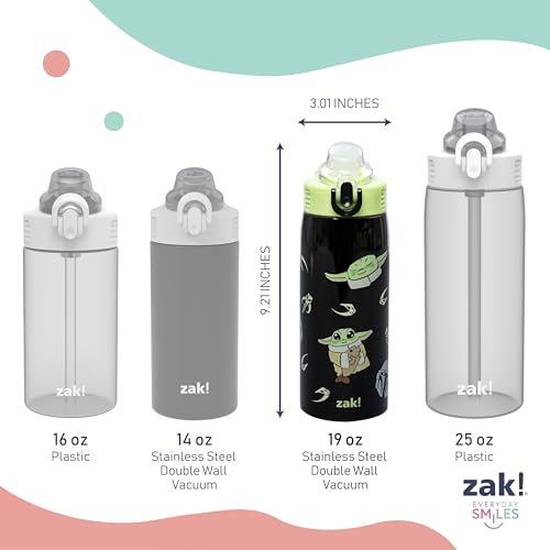 Zak Designs Star Wars Grogu Sage 19oz Leak-Proof Straw Kids Water Bottle | BPA Free, Insulated Stainless Steel, Cupholder Friendly, Dishwasher Safe, Lid Lock, Handle, For School, Home, Travel - color: Grogu, Din Djarin