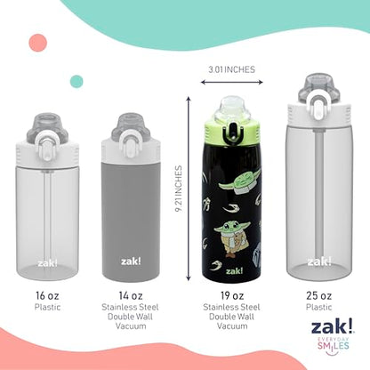 Zak Designs Star Wars Grogu Sage 19oz Leak-Proof Straw Kids Water Bottle | BPA Free, Insulated Stainless Steel, Cupholder Friendly, Dishwasher Safe, Lid Lock, Handle, For School, Home, Travel - color: Grogu, Din Djarin