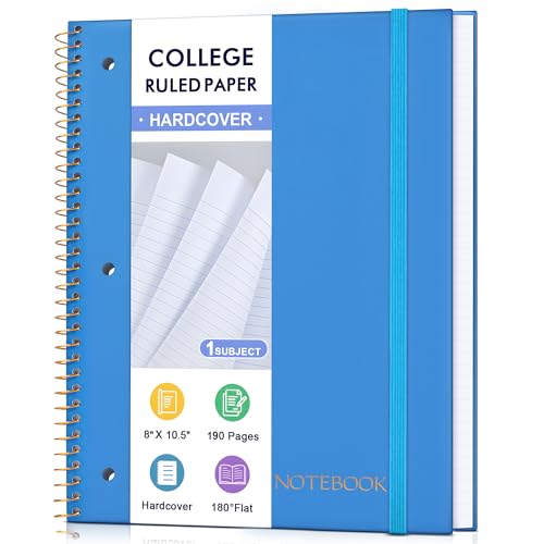 MUAHLIUB Spiral Notebook College Ruled Paper 8" x 10-1/2", 1 Subject Spiral Notebook, 3-Hole Punched Perforated Pages Ideal for School, Office, Writing, 95 Sheets Lined Journaling Notebook, Blue - color: Blue, size: College Ruled
