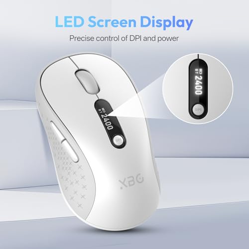 XBG B15pro Wireless Bluetooth Mouse, Bluetooth 5.0/4.0 & 2.4G Tri-Mode, Type-C Rechargeable with LED Screen Display, Ergonomic Silent Click for Laptop/PC/Tablet, Multi-Device & Office Use-White - style: B15 Pro-White
