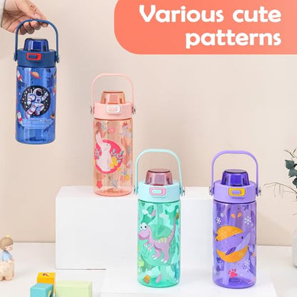 20oz Kids Water Bottle For School or Travel, Leak-Proof & Dishwasher, Durable Plastic Sport Water Bottle With Straw and Handle, Rabbit - color: Pink rabbit