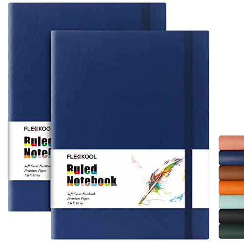 Business Journals 2 PACK - B5 College Ruled Notebook Large Soft Cover Journal with 100gsm Thick Lined Paper,376 Numbered Pages,7.6" X 10",Inner Pocket - Blue Blue - color: Blue-Blue