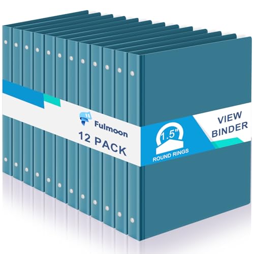 Fulmoon 12 Pcs Economy View 3 Ring Plastic Binder 12.2 x 9.8 Inch Plastic Round Ring Binders with Pockets Notebinder for Meetings for Home, Office, School(Turquoise, 1.5 Inch) - color: Turquoise, size: 1.5 Inch