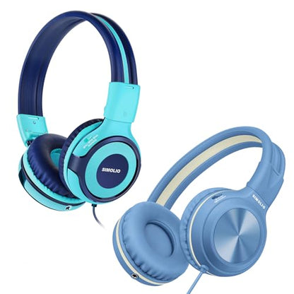 SIMOLIO Stereo Wired Headphones Teens Adult Kid Youth w/Mic & Volume Control & Volume Limited & Share Port & 3.5mm Jack, Safe Volume Durable Foldable Headset for Online School Gaming PC Laptop Travel