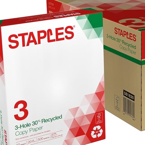 Staples Recycled 8.5 x 11-Inch, 3-Hole Punched Copy Paper 20 lb 92B 500/Ream 10 Ream/Count - size: 5,000 Sheets, style: Recycled